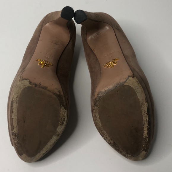 Prada Dark Tan Suede Elastic Ruched Strappy Heels - Picture 6 of 16